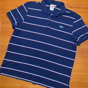 Lacoste Navy Blue Striped Polo Shirt